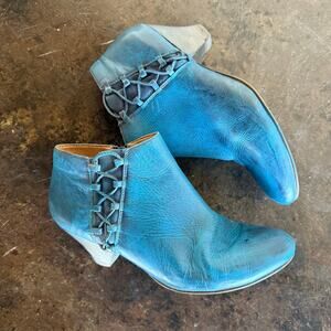 Latigo Ankle Boots Blue Leather Distressed Lattice Ankle Stacked Heel‎ Womens 9